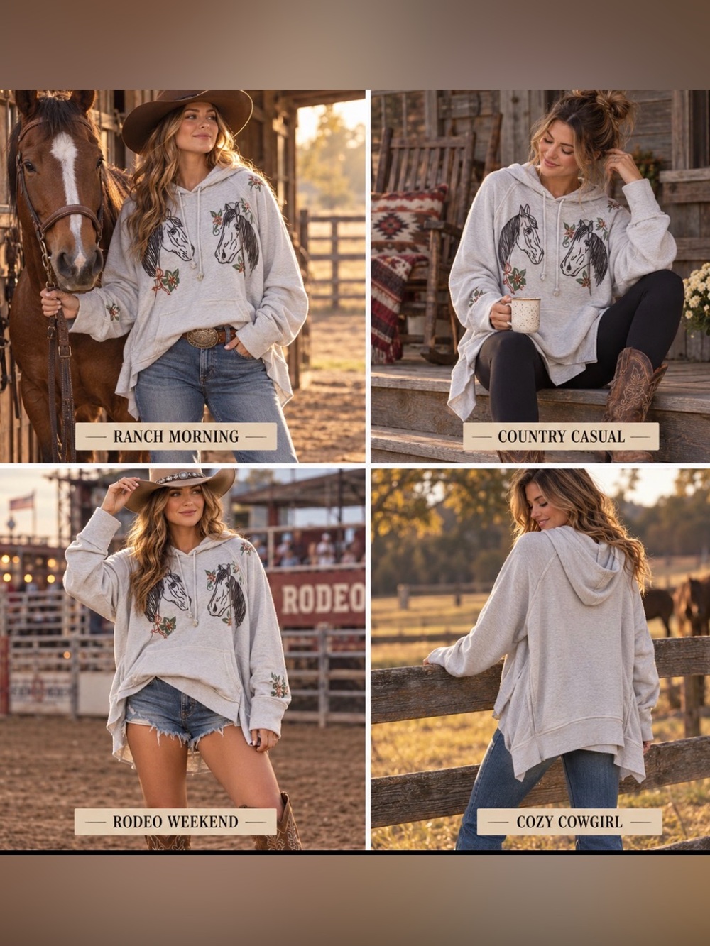 FP‎ Keepsake Hoodie Sweatshirt Size XL Cowgirl Horse Riding Country Western NEW